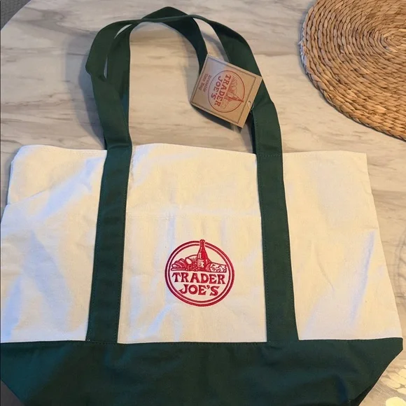 Trader Joe's Reusable Tote Bag with Green Straps NWT - Picture 4 of 12